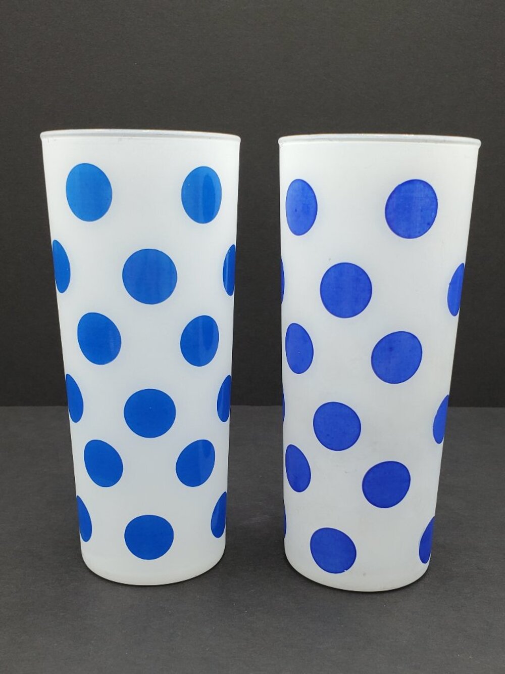 Mid-Century Modern Frosted Blue Polka Dots Drinking Glasses Iced Tea Coolers